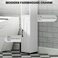 Narrow Bathroom Cabinet, Tall Bathroom Storage Cabinet with Barn Doors, Drawer and Adjustable Shelves, White Wood Grain