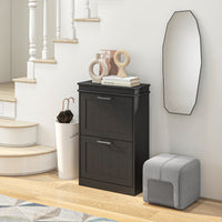Shoe Storage Cabinet with 2 Flip Drawers and Adjustable Shelves, Narrow Shoe Cabinet for 10 Pairs of Shoes, Black