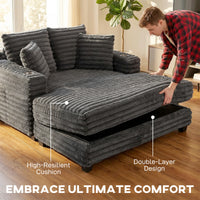 60" Chaise Lounge Chair, Oversized Upholstered Sofa Bed with Cup Holders & Pillows, Sleeper Couch for Living Room, Grey