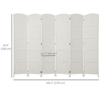 6ft Folding Room Divider, 6 Panel Wall Partition with Wooden Frame for Bedroom, Home Office, White