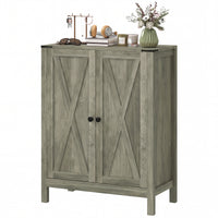 Shoe Cabinet with Barn Doors, Farmhouse Shoe Storage Cabinet with Adjustable Shelves, Holds up to 15 Pairs, Grey