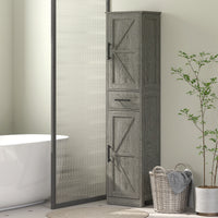67" Tall Bathroom Cabinet, Narrow Bathroom Storage Cabinet with Drawer, Barn Doors and Adjustable Shelves, Dark Grey