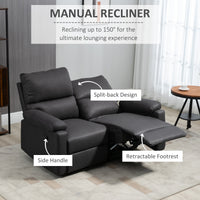 2 Seater Reclining Chair, Loveseat Recliner Sofa with Footrest and Split Backrest, Dark Grey