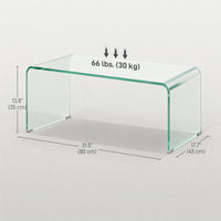 Glass Coffee Table, Clear Coffee Table for Living Room, Modern Rectangle Center Table with Safe Rounded Edges