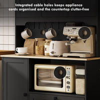 Kitchen Pantry Cabinet, 64" Tall Kitchen Hutch with 3 Cabinets, 2 Drawers, Adjustable Shelves, Microwave Stand, Black