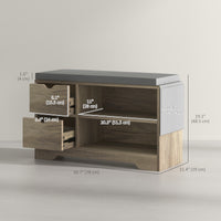 Upholstered Shoe Storage Bench w/ Seat, Entrance Bench w/ Drawer Open Shelves and Pocket for Hallway, Grey