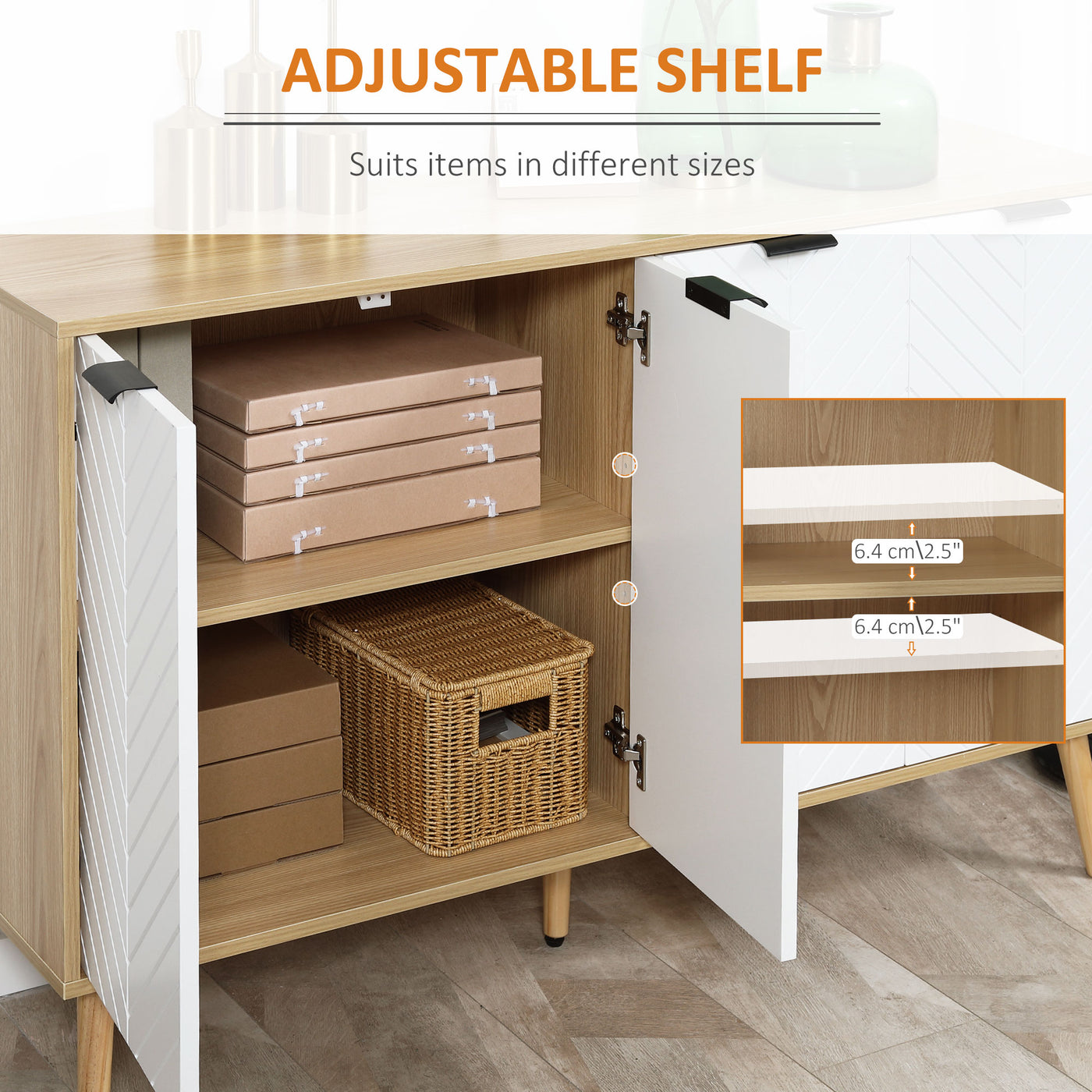 Modern Sideboard and Buffet, Dining Room Cabinet with Adjustable Shelves and 4 Doors, Natural