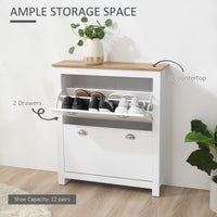 Modern Shoe Cabinet with 2 Flip Drawers and Adjustable Shelves, 12 Pair Shoe Storage Organizer for Hallway, White