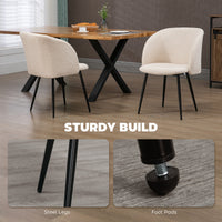 Dining Chairs Set of 2, Sherpa Fleece Upholstered Kitchen Chairs with Backrest and Steel Legs, Cream White