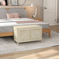 Storage Trunk Box Organizer with Farmhouse Panel Safety Hinge to Open Up 100° Natural