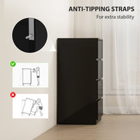 4 Drawer Cabinet, High Gloss Drawer Chest for Bedroom, Chest of Drawers with Metal Runners and Groove Handles, Black
