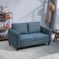 Vintage Loveseat, Upholstered Love Seat Furniture, Fabric 2 Seater Sofa with Rolled Arms, Rubber Wood Legs, Dark Blue