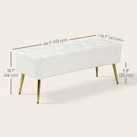 44" Lamb's Wool-Feel Upholstered Bedroom Bench, End of Bed Bench with Thick Padded Cushion and Steel Legs, Cream White