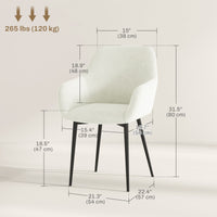 Dining Chairs Set of 2, Velvet-look Fabric Upholstered Kitchen Chairs with Backrest, Armrests and Steel Legs, Cream White