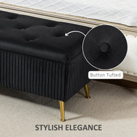 Storage Ottoman Bench, 43 Inch Large Storage Chest with Steel Legs and Padded Seat, Foot Rest, Load 485 lbs, Black