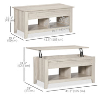 Lift Top Coffee Table with Hidden Storage Compartment and Open Shelves, Lift Tabletop Pop-Up Center Table for Living Room, Oak Effect