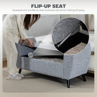 Upholstered Storage Bench with Arms, Modern Ottoman Bench for Bedroom, Entryway, and Living Room, Grey