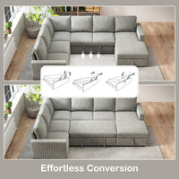 Pull Out Sofa Bed, Sleeper Sofa Couch with Hidden Storage, Chaise Lounge, Velvet Upholstery, U-Shaped Futon Couch
