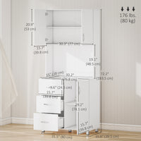 Freestanding Kitchen Buffet with Hutch Storage Organizer with 2 Door Cabinets, 3 Drawers and Open Countertop, Adjustable Shelf for Dining Room Pantry, White