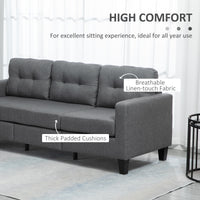 L-shaped Sofa, 3 Seater Couch with Ottoman, Corner Sofa with Thick Padded Cushion and Wood Legs, Dark Grey