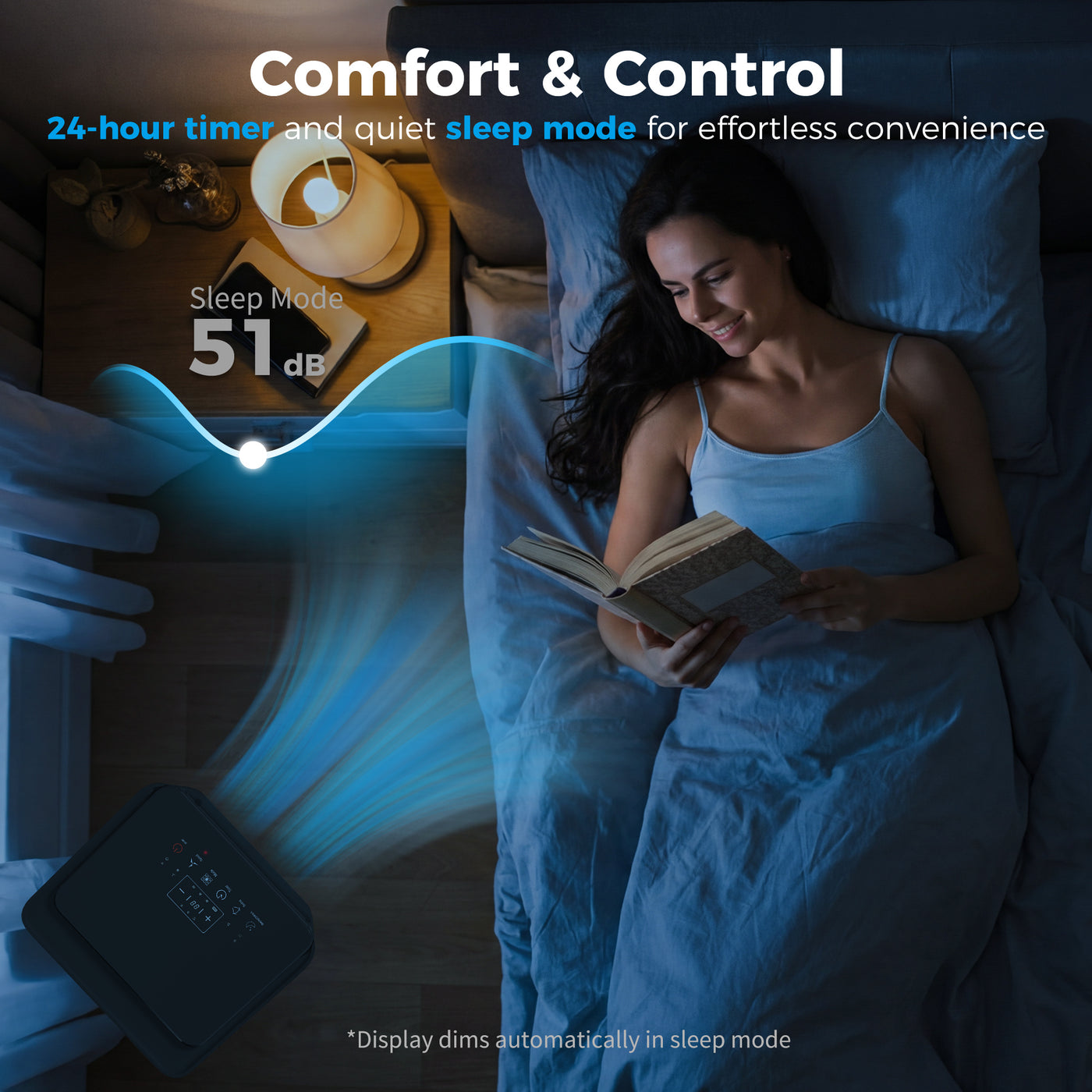 8000 BTU Portable 4-in-1 Air Conditioner with Cool, Dehumidifier, Fan, Sleep, WiFi Voice Remote Control, Black
