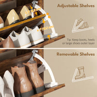 Narrow Shoe Storage Cabinet, Farmhouse Slim Shoe Cabinet with 2 Flip Drawers, Adjustable Shelves, Rustic Brown