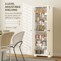 67" Farmhouse Pantry Cabinet with 2 Doors, Tall Storage Cabinet with Adjustable Shelves, Distressed White