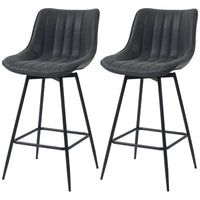 Set of 2 Counter Height Barstools, PU Leather Upholstered Bar Stools with Backrest, Footrest and Steel Legs, Black