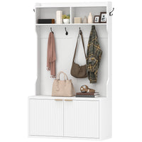 4-In-1 Hall Tree with Shoe Bench, Modern Coat Rack with Open Shelf for Hallway, Entryway, Bedroom, Living Room, White
