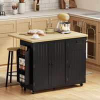 Kitchen Island Cart, Rolling Kitchen Island Table with Drop Leaf, Drawer, Spice and Towel Rack, Black