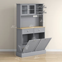 Kitchen Cabinet with Charging Station, 2 Tilt Out Cabinets, Microwave Stand, Freestanding Kitchen Pantry Cabinet, Grey