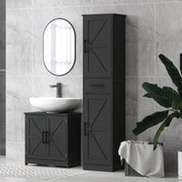 67" Tall Bathroom Cabinet, Narrow Bathroom Storage Cabinet with Drawer, Barn Doors and Adjustable Shelves, Black
