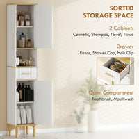Tall Bathroom Storage Cabinet, Freestanding Bathroom Cabinet with Drawer, Adjustable Shelves, Open Compartment, White