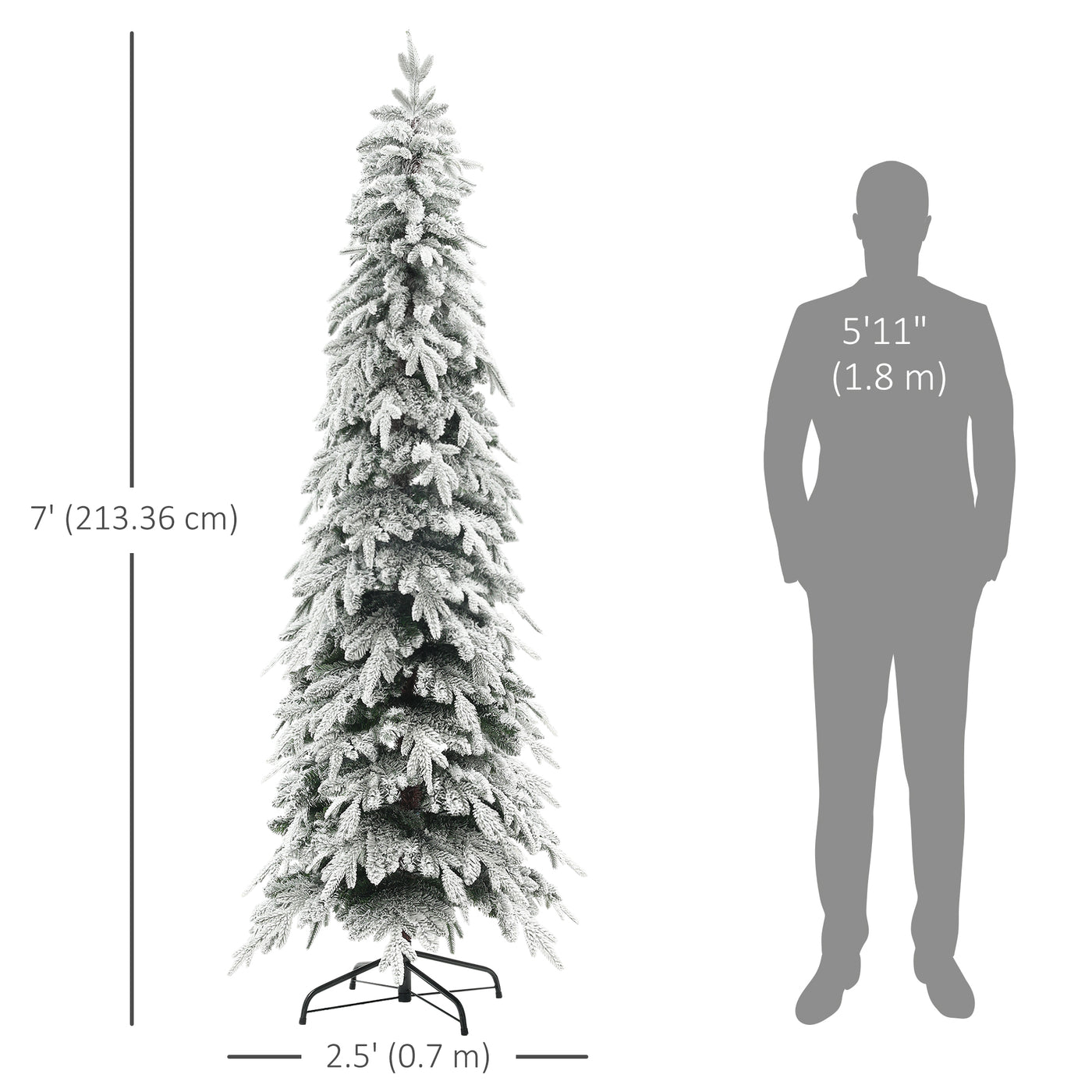 7ft Pencil Flocked Artificial Christmas Tree with 800 Branch Tips, Auto Open and Steel Base, Green
