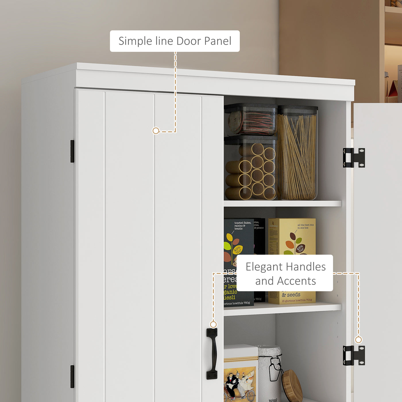 70" 4-Door Storage Cabinet, Freestanding Pantry Cabinet with Adjustable Shelves for Living Room, White