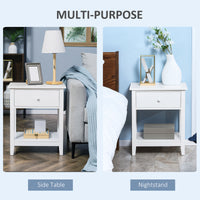 Modern Style Nightstand, Small End Table with Drawer and Storage Shelf for Bedroom, Living Room, White