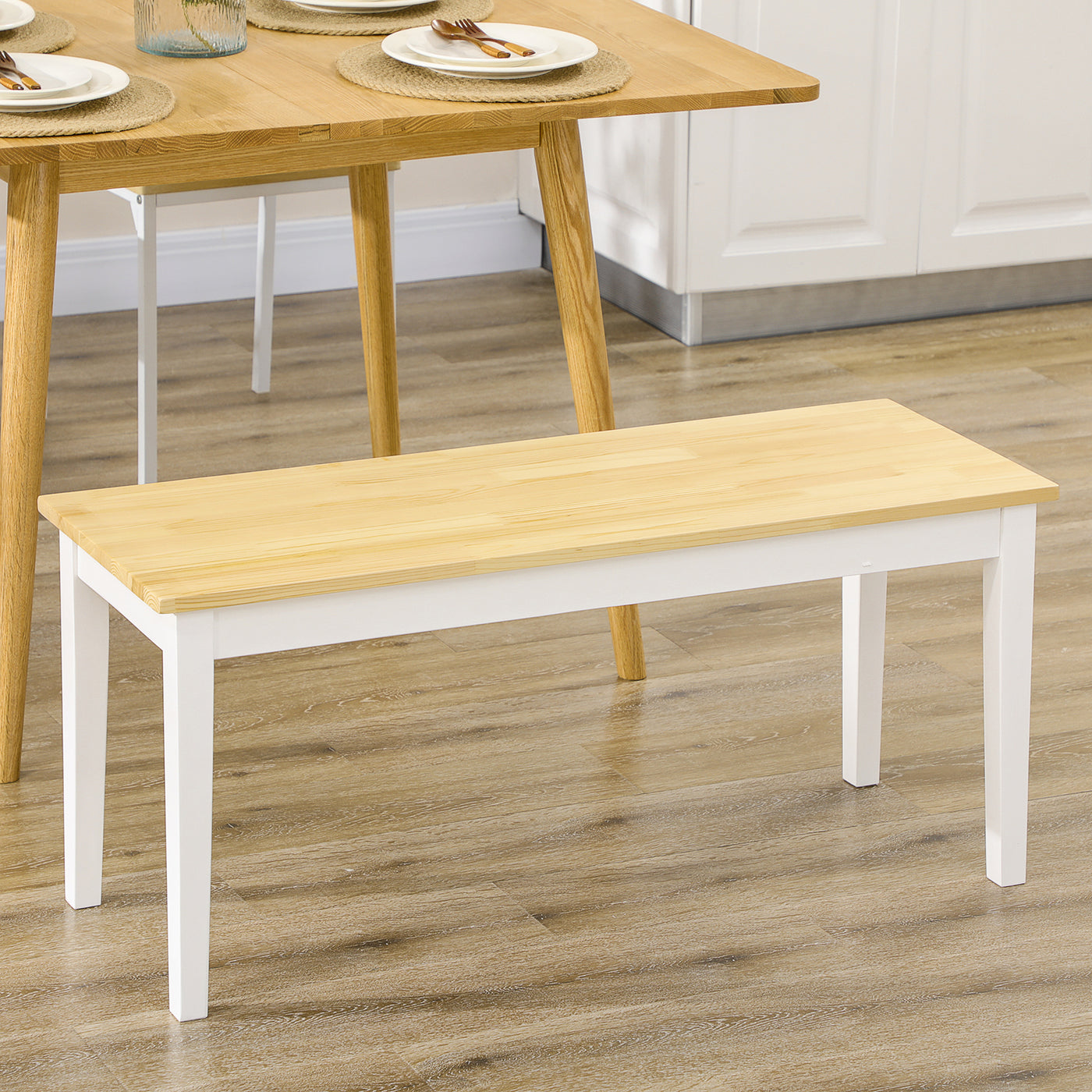 40" Wood Dining Bench for 2 People, Wooden Bench Seat for Kitchen, Dining Room, Entryway, Natural