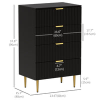 Modern Chest of Drawers 4 Drawer Dresser for Bedroom with Gold Legs and Handles, Black