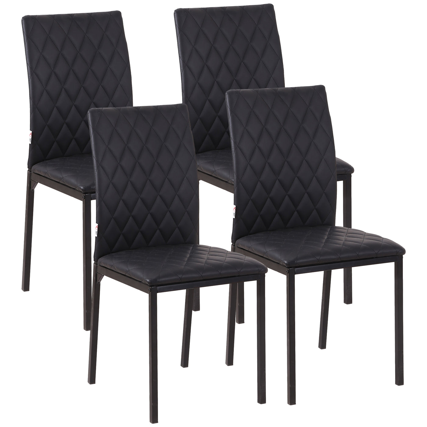 Modern Dining Chairs Set of 4, Upholstered Faux Leather Kitchen Chairs with Rhombic Tufting and Metal Legs for Living Room, Black
