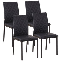 Modern Dining Chairs Set of 4, Upholstered Faux Leather Kitchen Chairs with Rhombic Tufting and Metal Legs for Living Room, Black