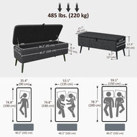 40" Ottoman with Storage, Linen Upholstered Storage Ottoman Bench with Steel Legs for Living Room, Bedroom Black