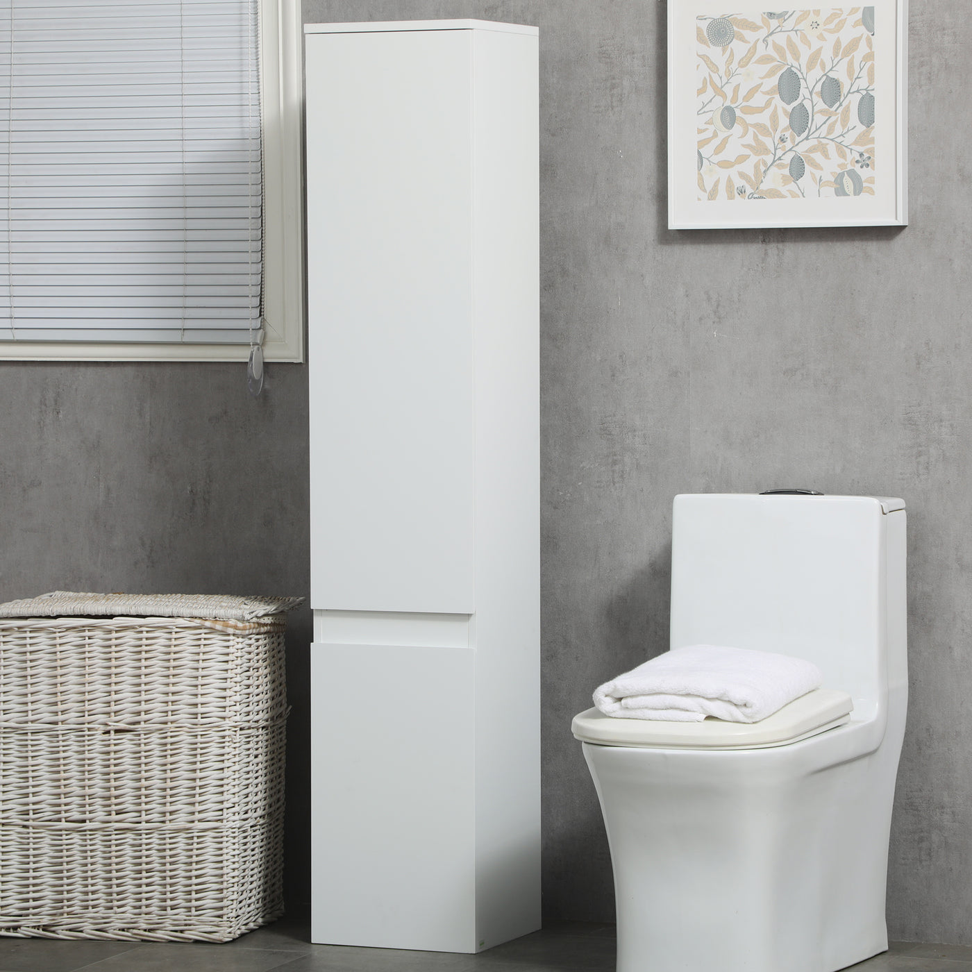 Tall Bathroom Cabinet, Freestanding Storage Organizer with Adjustable Shelves and Cupboards, 11.8" x 11" x 6", White