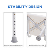 Bath Chair with Back, Adjustable Height Non-slip Shower Stool Bench Tool-Free Assembly Bathroom Aids, White