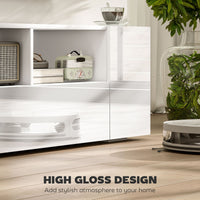 TV Stand for TVs up to 60", TV Unit with LED Lights, Storage Shelves and Cupboards, 53.9" x 13.8" x 16.5", White