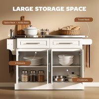Rolling Kitchen Island with Storage and Stainless Steel Top, Kitchen Trolley with Drawers, Cabinets, Towel Rack