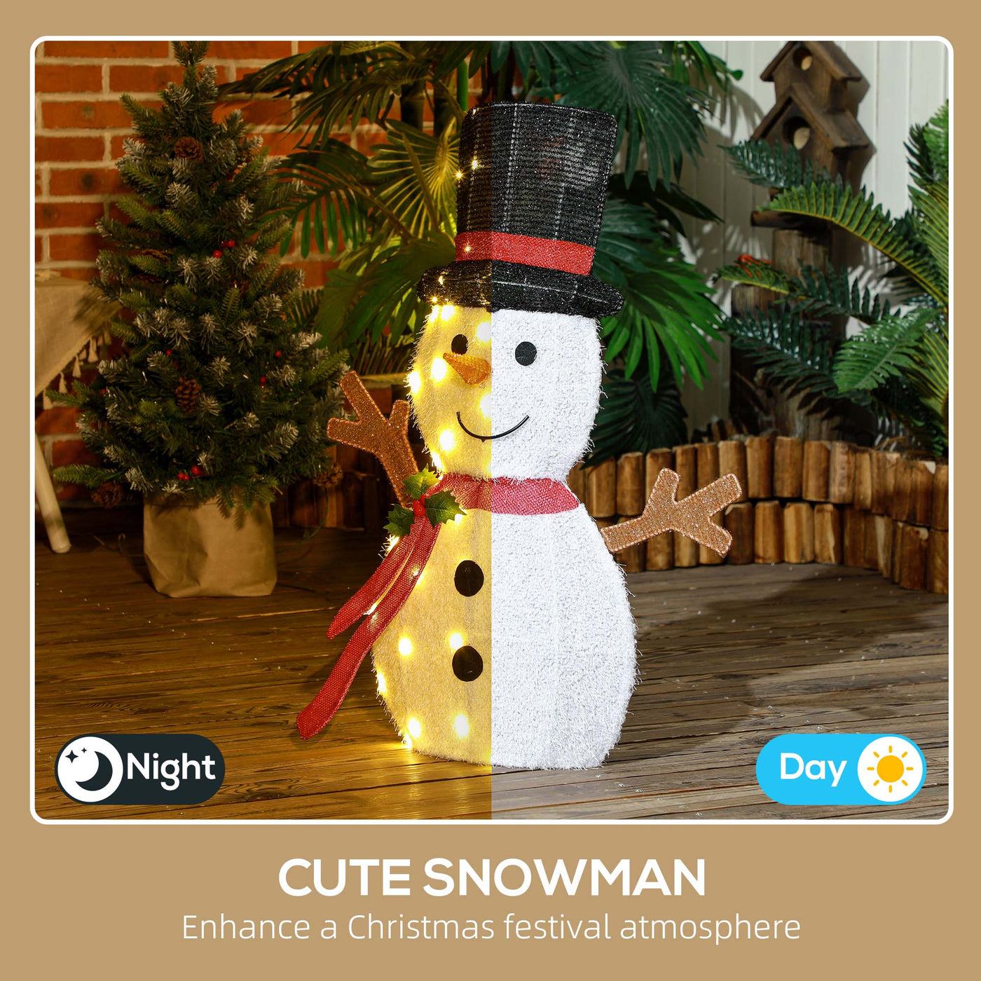 Light Up Snowman Yard Decoration, Lighted Snowman Christmas Decoration for Indoor and Outdoor, White