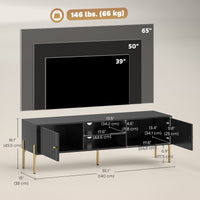 TV Stand for TVs up to 65", Entertainment Center with 2 Open Shelves, 2 Cabinets and Steel Legs for Living Room, Black