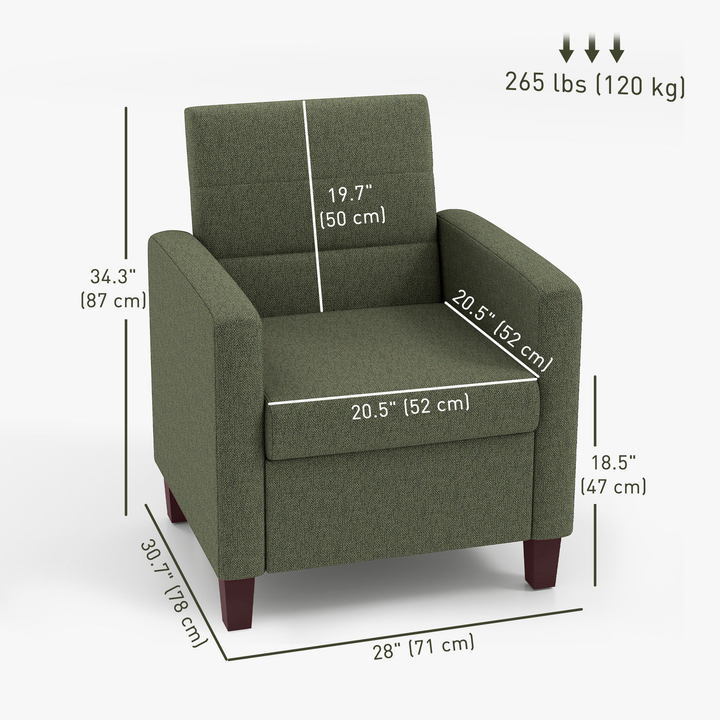 Fabric Accent Chair, Modern Armchair with Seat Cushion and Non-Slip Pads for Living Room, Bedroom, Dark Green