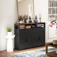 Sideboard, Buffet Cabinet with 4 Barn Doors and 3 Drawers, Coffee Bar Cabinet with Adjustable Shelves, Black
