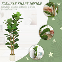 5FT Artificial Fiddle Leaf Fig Tree, Fake Potted Tree with Solid Wood Trunks for Indoor Decor, Green